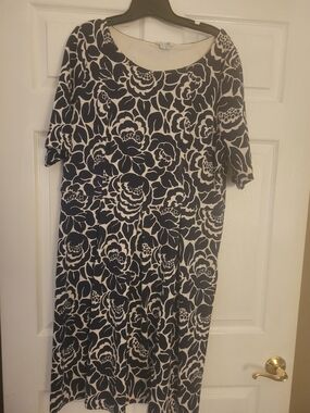Boden Blue and White Dress with Floral Pattern
